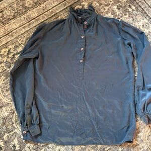 Vintage silk Navy Button-Up Blouse